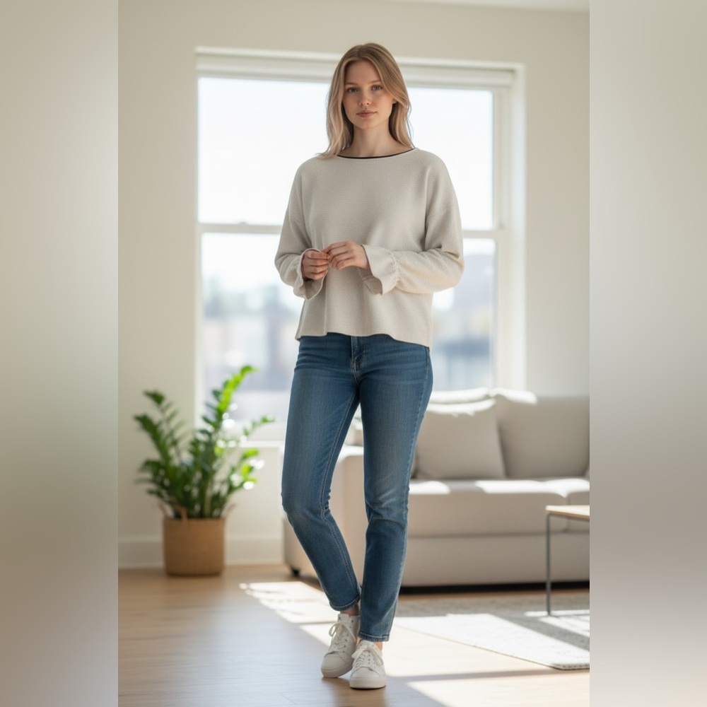 French Connection Light Gray Flannel Lined Blouse Pretty Sleeves Women’s S